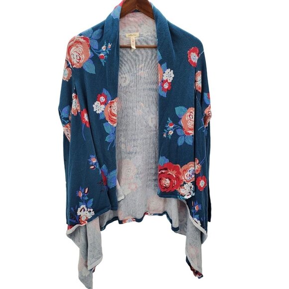 Matilda Jane Cozy‎ Days Floral Cardigan Sweater Size L Waterfall Open Front Blue - Picture 3 of 12